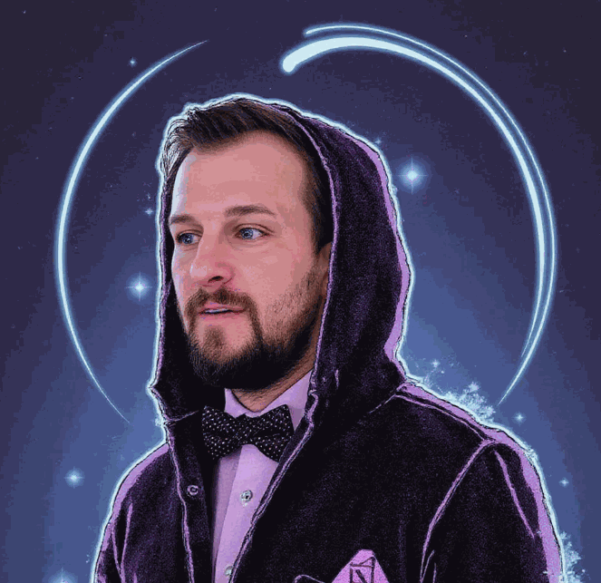 Christoph Piller – Process Wizard im Hoodie mit Fliege (KI-generiert mit Replicate & Flux Lora)